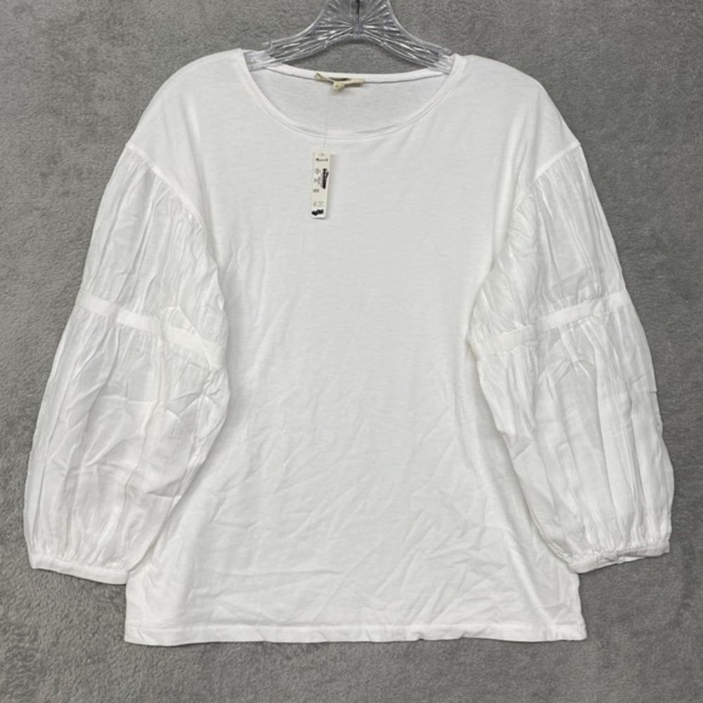 Madewell Womens Top XS White Cotton Balloon Bishop Sleeve‎ Blouse Shirt NU849